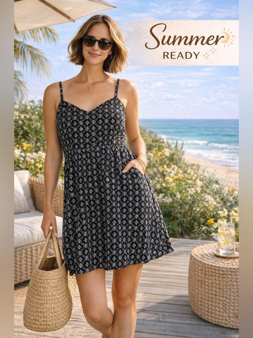 🚨Old Navy Black & White Printed Sundress | Size XL | Flowy Summer Essential